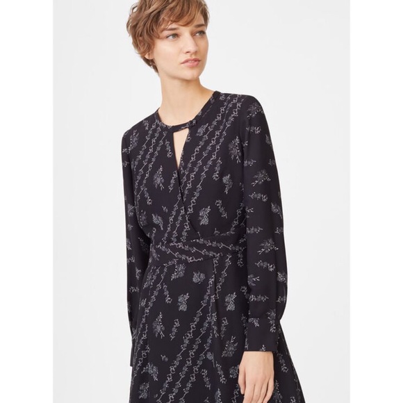 NWOT Club Monaco Islynn Faux Wrap Floral Print Midi Dress Long Sleeve Black 0 - Picture 3 of 11